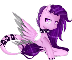 Size: 1754x1453 | Tagged: safe, artist:clefficia, oc, oc only, oc:vinnie, dracony, hybrid, pony, choker, female, mare, simple background, solo, spiked choker, transparent background