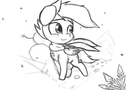 Size: 2100x1500 | Tagged: safe, artist:purpleblackkiwi, scootaloo, blushing, chest fluff, clothes, cute, cutealoo, filly, grayscale, monochrome, scarf, snow, snowfall, snowflake, snowman, solo, winter