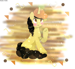 Size: 933x857 | Tagged: safe, artist:asika-aida, oc, oc only, oc:curly fries, pony, unicorn, blushing, commission, hat, male, solo, stallion