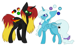 Size: 2273x1433 | Tagged: safe, artist:eclispeluna, oc, oc only, oc:star flame, oc:winter aurora, alicorn, pony, female, mare, raised hoof, reference sheet, size difference