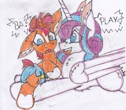 Size: 2488x2177 | Tagged: safe, artist:cuddlelamb, princess flurry heart, sunburst, pony, age progression, age regression, colt, colt sunburst, diaper, fetish, male, traditional art