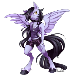 Size: 950x950 | Tagged: safe, artist:moenkin, oc, oc only, oc:tail, anthro, pegasus, unguligrade anthro, anthro oc, breasts, cleavage, clothes, commission, female, hand on hip, mare, shorts, simple background, smiling, tanktop, transparent background