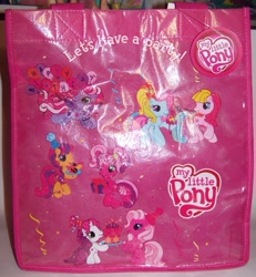 Size: 693x749 | Tagged: safe, cheerilee (g3), pinkie pie (g3), rainbow dash (g3), scootaloo (g3), starsong, sweetie belle (g3), toola roola, pony, g3.5, bag, confetti, core seven, hat, irl, merchandise, party hat, photo