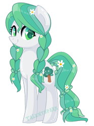 Size: 1024x1377 | Tagged: safe, artist:talentspark, oc, oc only, oc:forest breeze, earth pony, pony, braid, female, flower, flower in hair, green eyes, green hair, green mane, green tail, heart eyes, looking at you, mare, simple background, smiling, solo, transparent background, wingding eyes