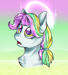 Size: 1385x1542 | Tagged: safe, artist:not-ordinary-pony, coconut cream, earth pony, pony, fame and misfortune, female, filly, halo, open mouth, solo