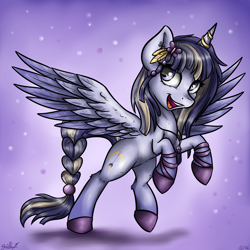 Size: 3024x3024 | Tagged: safe, artist:gaelledragons, oc, oc only, oc:cassiope, alicorn, pony, alicorn oc, commission, open mouth, rearing, solo, spread wings