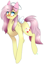 Size: 1287x1846 | Tagged: safe, artist:alithecat1989, oc, oc only, oc:squishy angel, angel, pony, blushing, female, halo, mare, not fluttershy, simple background, solo, transparent background