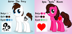 Size: 1024x493 | Tagged: safe, artist:aarondrawsarts, oc, oc only, oc:brain teaser, oc:rose bloom, reference sheet