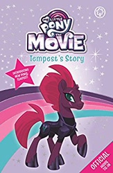 Size: 226x346 | Tagged: safe, tempest shadow, my little pony: the movie, book, broken horn, cute, eye scar, horn, merchandise, my little pony logo, official, pretty pretty tempest, raised hoof, scar, smiling, solo, tempest's story, tempestbetes, when she smiles