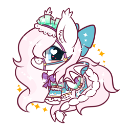 Size: 1800x1800 | Tagged: safe, artist:snow angel, oc, oc only, oc:sylphie, bow, bridle, chibi, clothes, hair bow, headdress, heart eyes, saddle, simple background, socks, solo, tack, transparent background, wingding eyes