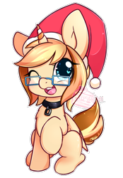 Size: 800x1150 | Tagged: safe, artist:mrsremi, oc, oc only, glasses, hat, santa hat, simple background, solo, transparent background