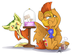 Size: 1024x776 | Tagged: safe, artist:midnightpremiere, oc, oc:camber, oc:non toxic, pegasus, pony, blue ribbon, coffee mug, distracted, donut, female, food, guardsmare, mare, mug, pun, royal guard, you had one job