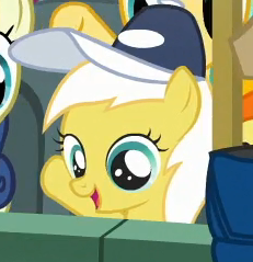 Size: 231x239 | Tagged: safe, screencap, bon bon, sunny daze, sweetie drops, pony, the fault in our cutie marks, female, filly, hat, solo