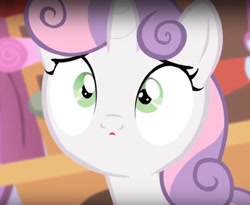 Size: 864x708 | Tagged: safe, edit, edited screencap, screencap, sweetie belle, pony, frown, lil' bits, mouth, ponies the anthology vi, rick and morty, tiny