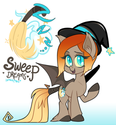 Size: 1250x1346 | Tagged: safe, artist:zombie, oc, oc only, oc:sweep dreams, bat pony, pony, hat, solo