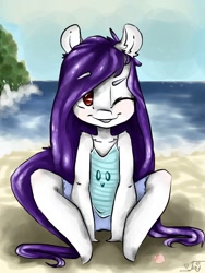 Size: 768x1024 | Tagged: safe, artist:tamyarts, anthro, unguligrade anthro, beach, clothes, solo, tanktop