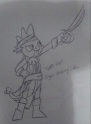 Size: 1223x1652 | Tagged: safe, artist:derpanater, spike, dragon, 30 minute art challenge, bandana, clothes, piercing, pirate, sword, traditional art, weapon