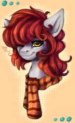 Size: 590x972 | Tagged: safe, artist:ognevitsa, oc, oc only, oc:jora, earth pony, pony, bust, clothes, female, mare, portrait, scarf, solo