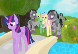 Size: 5000x3500 | Tagged: safe, artist:nixworld, derpibooru import, fluttershy, twilight sparkle, twilight sparkle (alicorn), oc, alicorn, pegasus, pony, absurd resolution, betrayal, bridge, crying, royal guard, tyrant sparkle, walking away