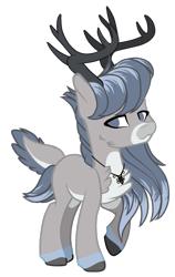 Size: 949x1501 | Tagged: safe, artist:xxmissteaxx, oc, oc only, deer pony, hybrid, original species, pony, commission, female, looking back, mare, raised hoof, simple background, smiling, solo, transparent background