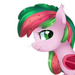 Size: 1280x1280 | Tagged: safe, artist:sugguk, oc, oc only, oc:watermelonie, bat pony, pony, female, mare, simple background, solo, transparent background, watermark