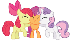 Size: 9000x5000 | Tagged: safe, artist:midnight--blitz, apple bloom, scootaloo, sweetie belle, earth pony, pegasus, pony, unicorn, absurd resolution, cute, cutie mark crusaders, eyes closed, female, filly, hug, simple background, transparent background