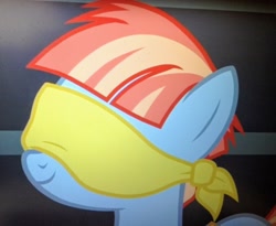 Size: 939x769 | Tagged: safe, screencap, windy whistles, pony, parental glideance, blindfold, cropped, solo