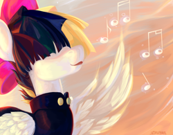 Size: 2560x2000 | Tagged: safe, artist:utauyan, songbird serenade, pegasus, pony, my little pony: the movie, bow, female, hair bow, mare, music notes, singing, smiling, solo