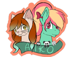 Size: 4724x3543 | Tagged: safe, artist:xaik0x, oc, oc only, oc:aiko, oc:sunrise melody, pegasus, pony, aiko, badge, mint, ponysona