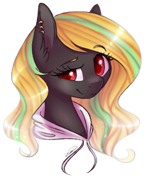 Size: 1047x1282 | Tagged: safe, artist:doekitty, oc, oc only, oc:hibiki blackwing, bust, portrait, raised eyebrow, simple background, solo, transparent background