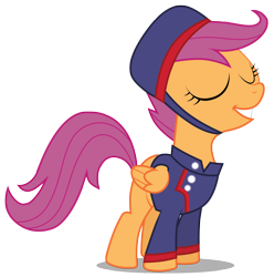 Size: 2972x3000 | Tagged: safe, artist:brony-works, scootaloo, pony, family appreciation day, bellhop, clothes, eyes closed, hat, high res, scootagram, shadow, simple background, solo, transparent background, uniform, vector, work clothes