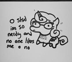 Size: 1657x1440 | Tagged: safe, artist:tjpones, princess flurry heart, alicorn, pony, black and white, dialogue, doodle, female, glasses, grayscale, lineart, monochrome, nerd, nerdy heart, older, solo, star trek, teenager, traditional art, vulgar