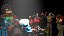 Size: 1920x1080 | Tagged: safe, artist:tonkano, penguin, 3d, bone, dank memes, doot, laughing, meme, nonsense, skeleton, solaire of astora, source filmmaker, weird