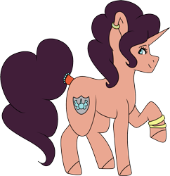 Size: 1079x1116 | Tagged: safe, artist:midnight-drip, oc, oc only, oc:rosemary masala, pony, unicorn, female, magical lesbian spawn, mare, offspring, parent:pinkie pie, parent:saffron masala, parents:saffronpie, raised hoof, simple background, solo, transparent background