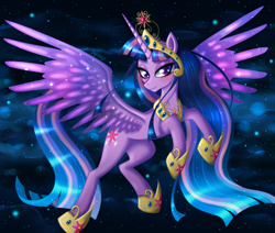 Size: 1650x1400 | Tagged: safe, artist:leffenkitty, twilight sparkle, twilight sparkle (alicorn), alicorn, pony, big crown thingy, crown, female, jewelry, mare, older, older twilight, regalia, smiling, solo, spread wings, ultimate twilight, wings