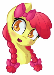 Size: 1280x1781 | Tagged: safe, artist:notthatsorry, apple bloom, adorabloom, alternate hairstyle, blushing, braid, cute, looking at you, older, solo