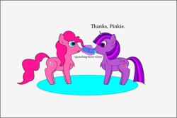 Size: 1563x1042 | Tagged: safe, artist:planetkiller, derpibooru exclusive, derpibooru import, pinkie pie, twilight sparkle, twilight sparkle (alicorn), alicorn, earth pony, pony, chest fluff, comic, descriptive noise, drinking, french, gray background, horse noises, meme, simple background, single panel, text, water