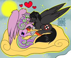 Size: 1200x975 | Tagged: safe, artist:sapphirus, oc, oc only, oc:moonblaze, oc:moonlightbunny, pony, commission, couple, female, male, mare, prince, princess, red and black oc, red eyes, stallion