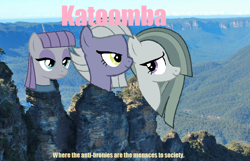 Size: 944x608 | Tagged: safe, limestone pie, marble pie, maud pie, pony, australia, blue mountains, katoomba, smiling, when she smiles