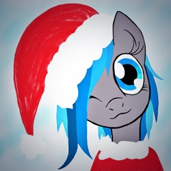 Size: 1024x1024 | Tagged: artist needed, safe, artist:leadhooves, edit, oc, oc only, oc:a.l.i., earth pony, pony, robot, robot pony, christmas, hat, holiday, one eye closed, santa hat, smiling, wink