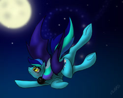 Size: 1024x819 | Tagged: safe, artist:miniferu, oc, oc only, oc:dashing star, bat pony, flying, night