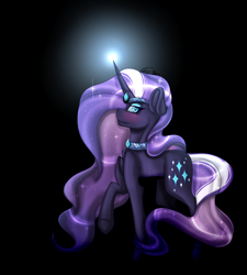 Size: 2600x2890 | Tagged: safe, artist:inspiredpixels, nightmare rarity, pony, unicorn, eyeshadow, female, lidded eyes, looking at you, makeup, mare, raised hoof, smiling, solo