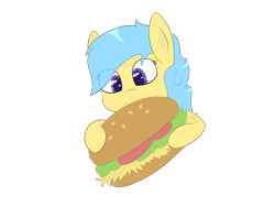 Size: 4000x3000 | Tagged: safe, artist:eyeburn, oc, oc only, oc:mercury drop, pony, burger, food, hay burger, hoof hold, simple background, solo, transparent background