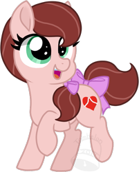 Size: 541x672 | Tagged: safe, artist:tambelon, oc, oc only, oc:care heart, pony, bow, chibi, female, hair bow, looking to side, looking to the right, mare, open mouth, open smile, simple background, smiling, solo, tail bow, transparent background, watermark