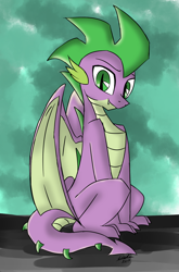 Size: 800x1214 | Tagged: safe, artist:emositecc, spike, dragon, cute, older, older spike, sitting, smiling, solo, spikabetes, winged spike