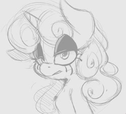 Size: 734x666 | Tagged: safe, artist:tre, sweetie belle, bust, eyeliner, eyeshadow, female, goth, grayscale, makeup, monochrome, sketch, solo