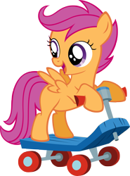 Size: 3699x5000 | Tagged: safe, artist:moongazeponies, scootaloo, pony, cute, cutealoo, scooter, simple background, solo, transparent background