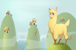 Size: 2000x1300 | Tagged: safe, artist:28gooddays, paprika paca, alpaca, them's fightin' herds, community related, female, quadrupedal, smiling, solo