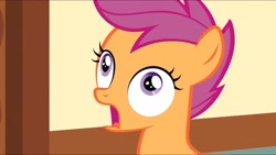 Size: 2048x1154 | Tagged: safe, screencap, scootaloo, the cutie mark chronicles, open mouth, scared, solo