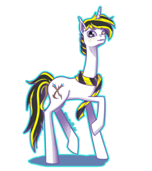 Size: 960x1080 | Tagged: safe, artist:jessicanyuchi, oc, oc only, oc:trogler kroglethorn, pony, unicorn, clothes, long neck, male, raised hoof, scarf, simple background, solo, stallion, transparent background